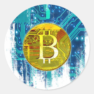 Sticker Rond Carte Bitcoin Cryptomonnaie et circuit
