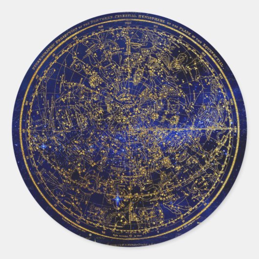 Sticker Rond Carte Blue Star Vivive/Golden Constellation Globe (Devant)