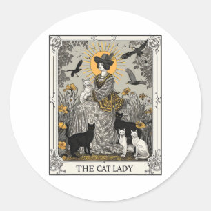 Sticker Rond Carte Cat Lady Tarot Femme gothique Vintage Chat M