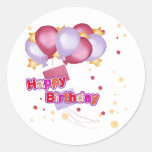 Sticker Rond Carte d'anniversaire avec ballon rose pour filles