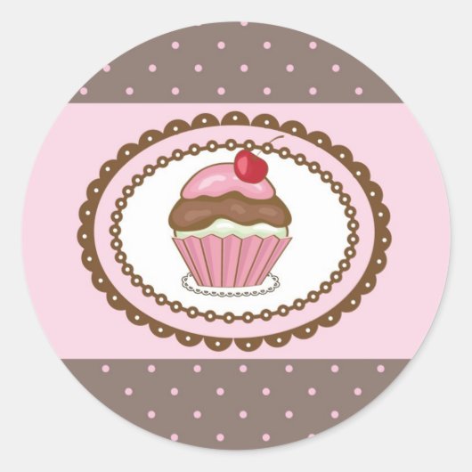Sticker Rond Carte d'anniversaire avec cupcake (Devant)