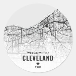 Sticker Rond Carte de Cleveland, Ohio City   Bienvenue Mariage