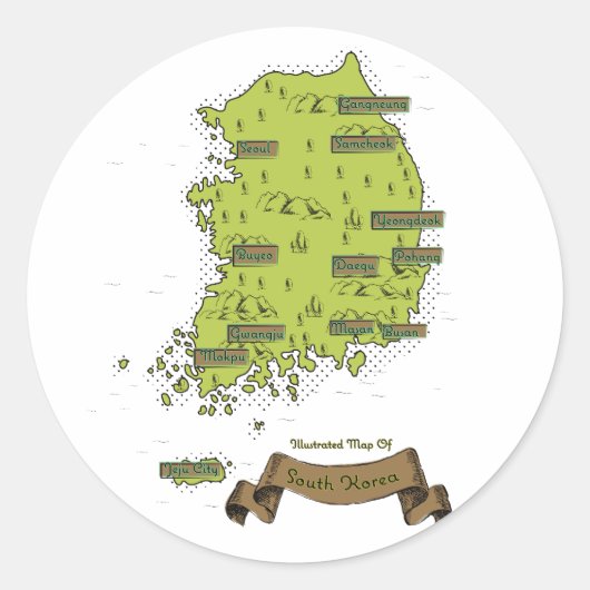 Sticker Rond Carte de Corée du Sud (Devant)