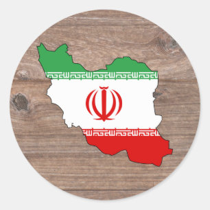 Sticker Rond Carte de drapeau de l'Iran d'équipe sur le bois