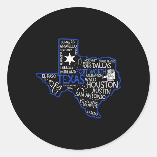 Sticker Rond Carte De Fort Worth Texas Avec Les Villes (Devant)