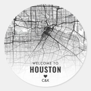 Sticker Rond Carte de Houston, Texas City   Bienvenue Mariage