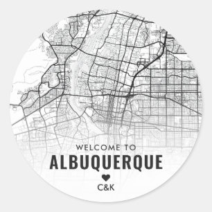 Sticker Rond Carte de la ville d'Albuquerque Bienvenue Mariag