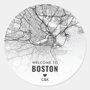 Sticker Rond Carte de la ville de Boston   Bienvenue Mariage