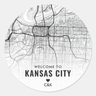 Sticker Rond Carte de la ville de Kansas   Bienvenue Mariage