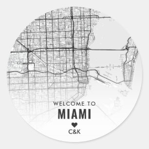 Sticker Rond Carte de la ville de Miami   Bienvenue Mariage
