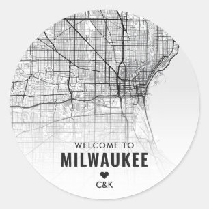 Sticker Rond Carte de la ville de Milwaukee, Minnesota   Bienve
