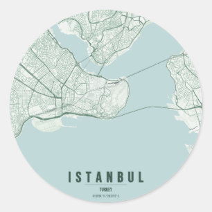 Sticker Rond Carte de la ville d'Istanbul Turquie Design Minima