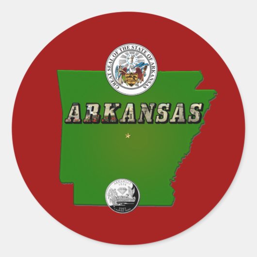 Sticker Rond Carte de l'Arkansas, sceau et quartier des Faux (Devant)