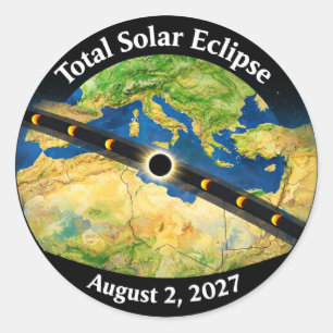 Sticker Rond Carte de l'éclipse solaire totale 2027