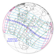 Carte de l'éclipse solaire totale de 2027