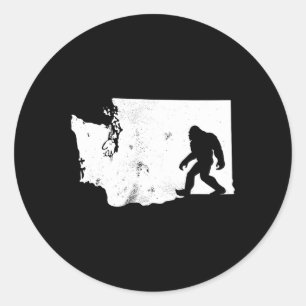 Sticker Rond Carte de l'État de Bigfoot Washington Sasquatch Ho