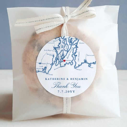 Sticker Rond Carte de l'île de Newport Rhode Marine Mariage Fav