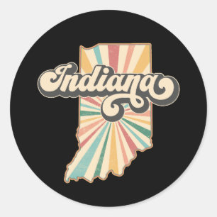 Sticker Rond Carte de l'Indiana Retro   Conception de l'état vi