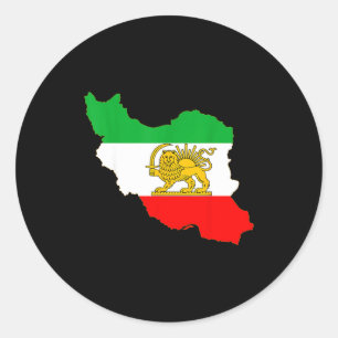 Sticker Rond Carte de l'Iran avec emblème de lion et de soleil,