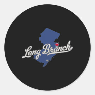 Sticker Rond Carte de Long Branch New Jersey Nj