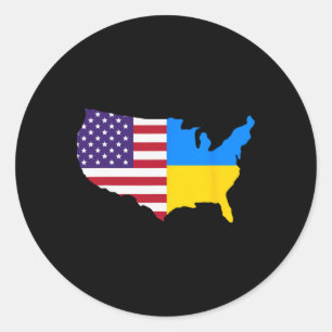 Sticker Rond Carte de l'Ukraine États-Unis Drapeau américain uk