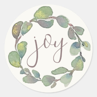 Sticker Rond Carte de Noël à l'aquarelle Eucalyptus Original Jo