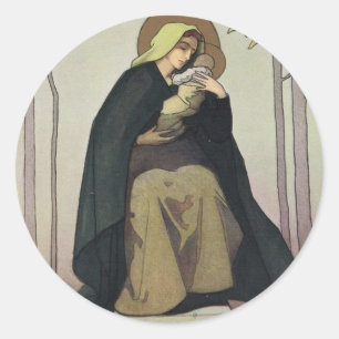 Sticker Rond Carte de Noël Art Nouveau Madonna et Enfant