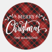 Sticker Rond Carte de Noël rouge noir personnalisé (Devant)