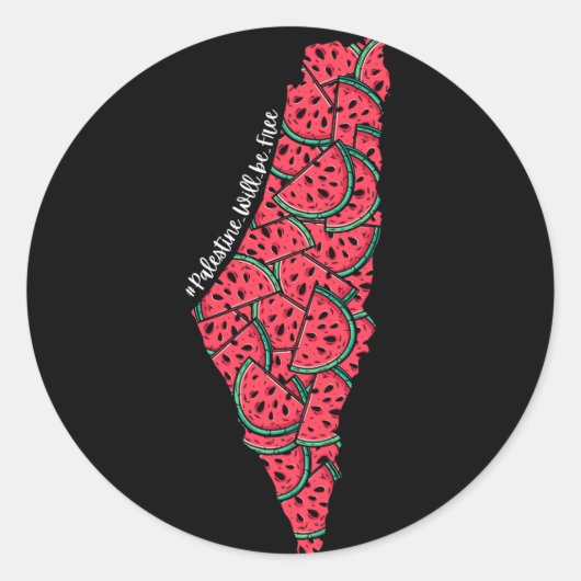 Sticker Rond Carte de Palestine remplie de pastèques | Palestin (Devant)