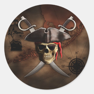 Sticker Rond Carte de pirate