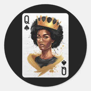 Sticker Rond Carte de Poker Queen Spades Afro American Black Hi