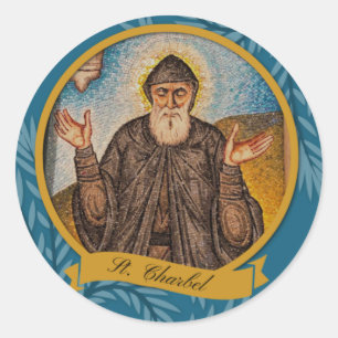 Sticker Rond Carte de prière catholique St. Charbel Sharbel
