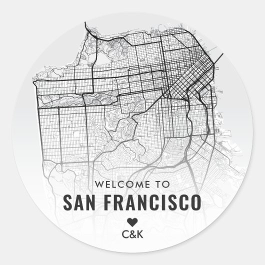 Sticker Rond Carte de San Francisco | Bienvenue Mariage (Devant)