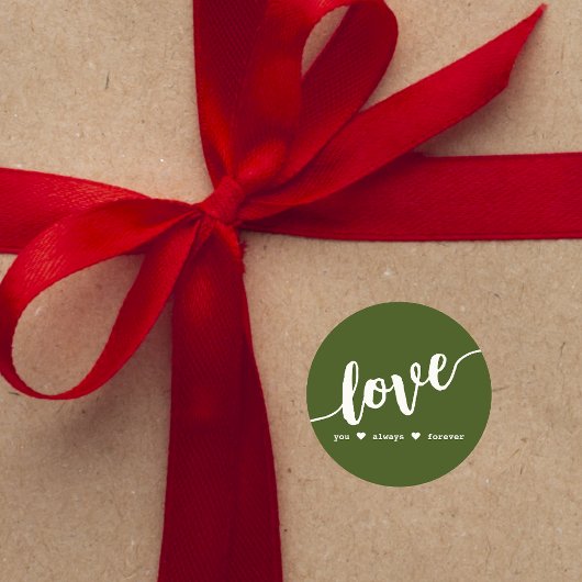 Sticker Rond Carte de script vert "Love You Always Forever"