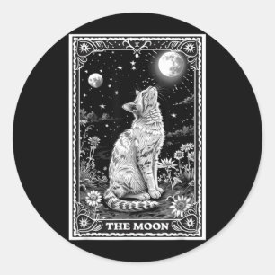 Sticker Rond Carte de Tarot de Chat Chapeau de Lune Sorcière Ha
