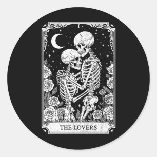 Sticker Rond Carte de tarot Les Amants Squelette Goth Halloween