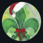 Sticker Rond Carte de vacances père Noël Christmas Fleur de lis<br><div class="desc">Père Noël Christmas Fleur de lis Cartes de fin de année d'oeuvres d'art originales.</div>