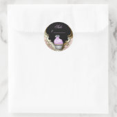 Sticker Rond Carte de visite Cupcake Elegant Damask Violet Noir (Sac)