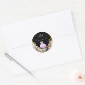Sticker Rond Carte de visite Cupcake Elegant Damask Violet Noir (Enveloppe)