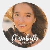 Sticker Rond Carte de vœux d'anniversaire avec photo et écritur (Devant)