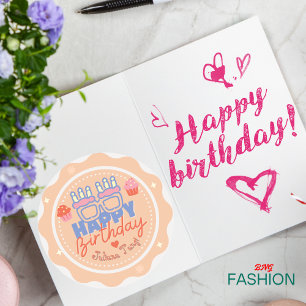 Sticker Rond Carte de vœux d'anniversaire colorée orange et ble