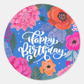 Sticker Rond Carte de voeux d'anniversaire floral brillant (Devant)