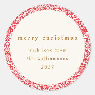 Sticker Rond Carte de vœux de Noël personnalisée avec motif flo