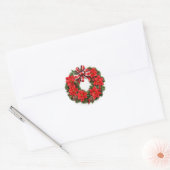 Sticker Rond Carte de voeux de Noël Poinsettia Wreath (Enveloppe)