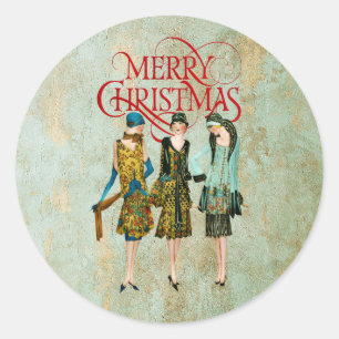 Sticker Rond Carte de vœux de Noël pour femmes vintage des anné