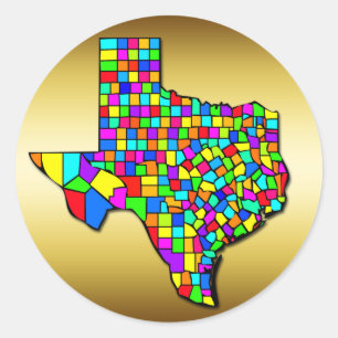 STICKER ROND CARTE DES COMTÉS DU TEXAS COLORÉ