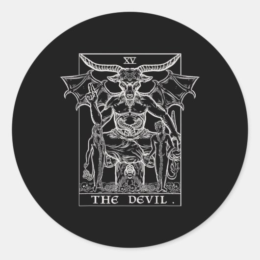 Sticker Rond Carte Devil Tarot Phomet Gothique Halloween Satan (Devant)