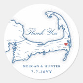 Sticker Rond Carte du Cap Wequassett Merci Mariage Faveur (Devant)