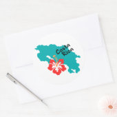 Sticker Rond carte du Costa Rica avec hibiscus (Enveloppe)