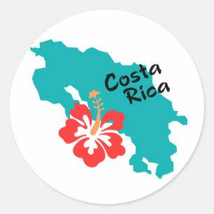 Sticker Rond carte du Costa Rica avec hibiscus